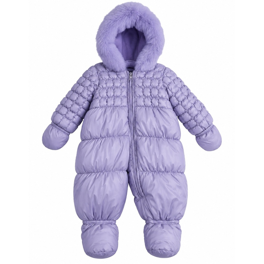 Rothschild Snowsuit Lavender Bubble Puffer Faux Fur Hood Baby Girl 6/9 Months